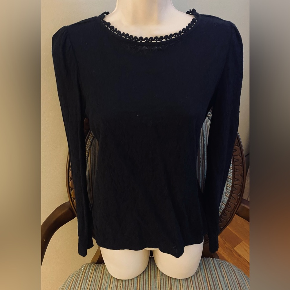 LOFT Black Long Sleeve Lace Top